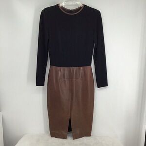 Martin Grant Paris Wool & Lambskin Leather Bodycon Sheath Dress Career Size 38